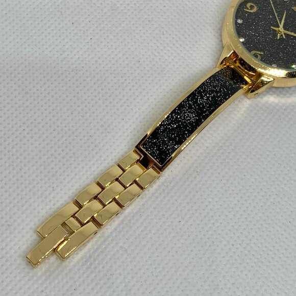 Women gold black tone watch quartz analog 32mm round  case link running - Picture 5 of 8